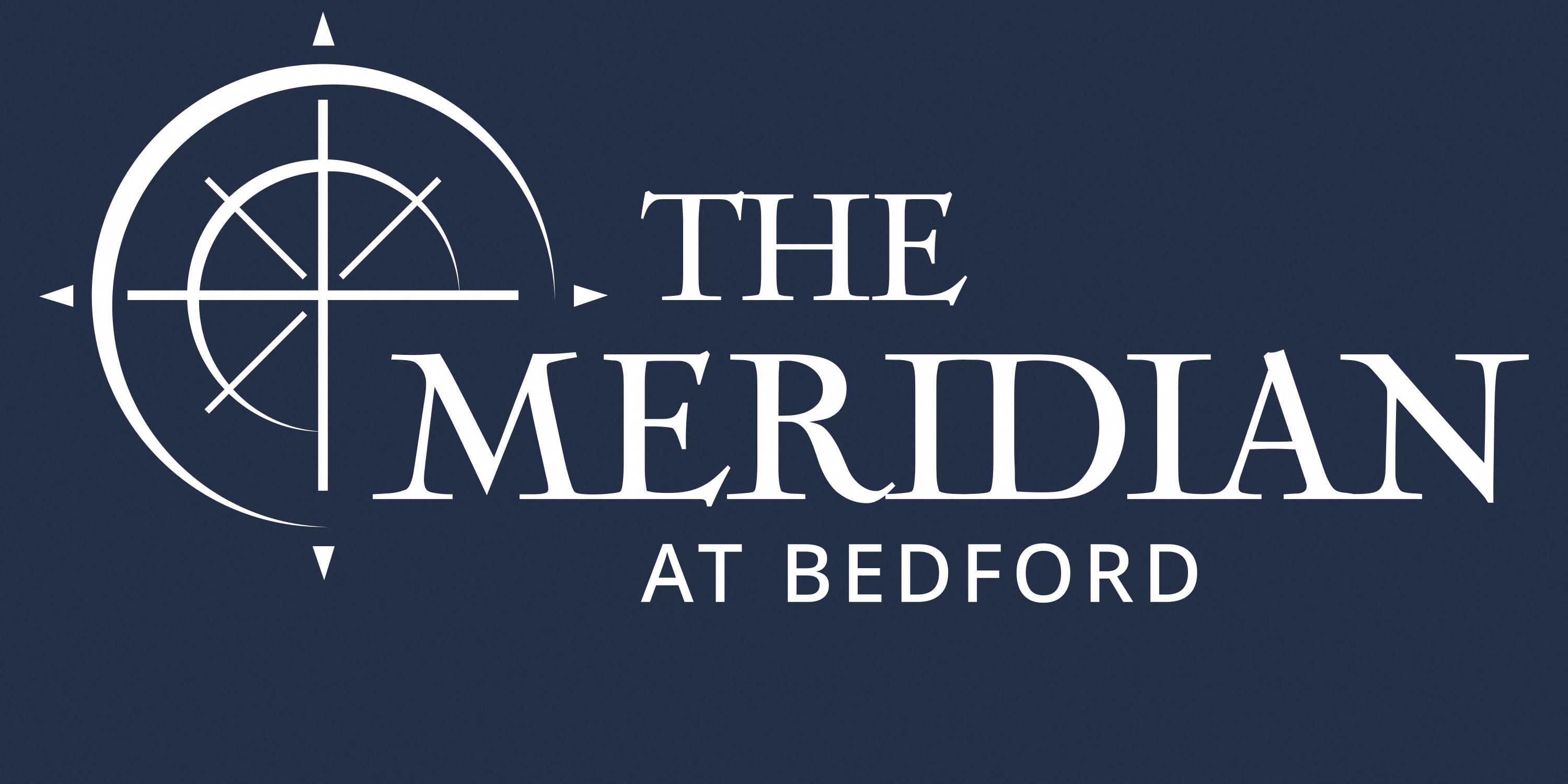 the meridian logo with blue background and white text